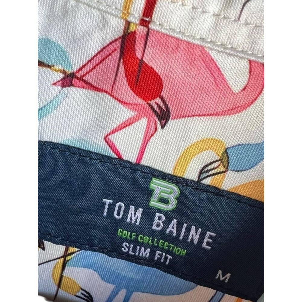 Tom Baine Slim Fit Men's Golf Polo Shirt Colorful Flamingos AOP Size Medium - Picture 6 of 9